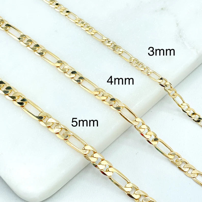 Figaro chain size comparison 3mm 4mm 5mm on marble
