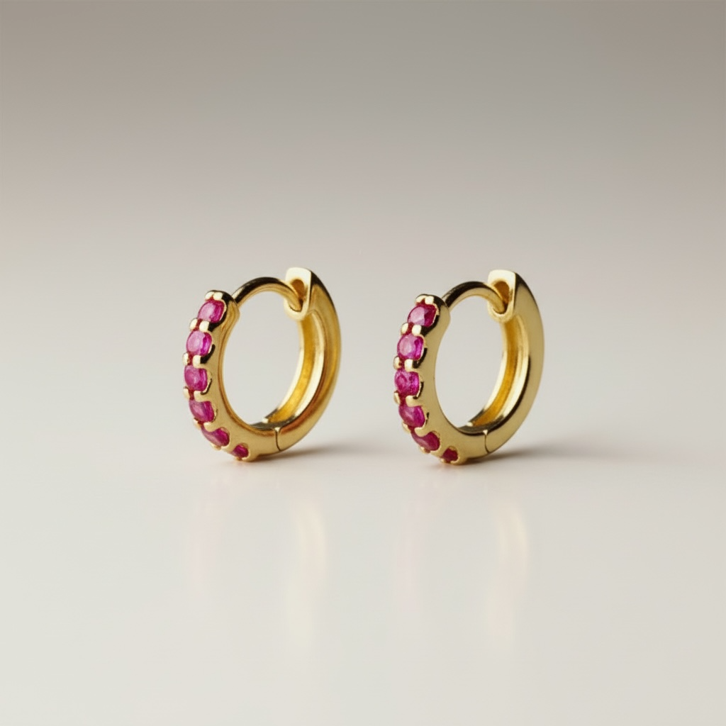 REGINA PINK SAPPHIRES HUGGIE HOOPS