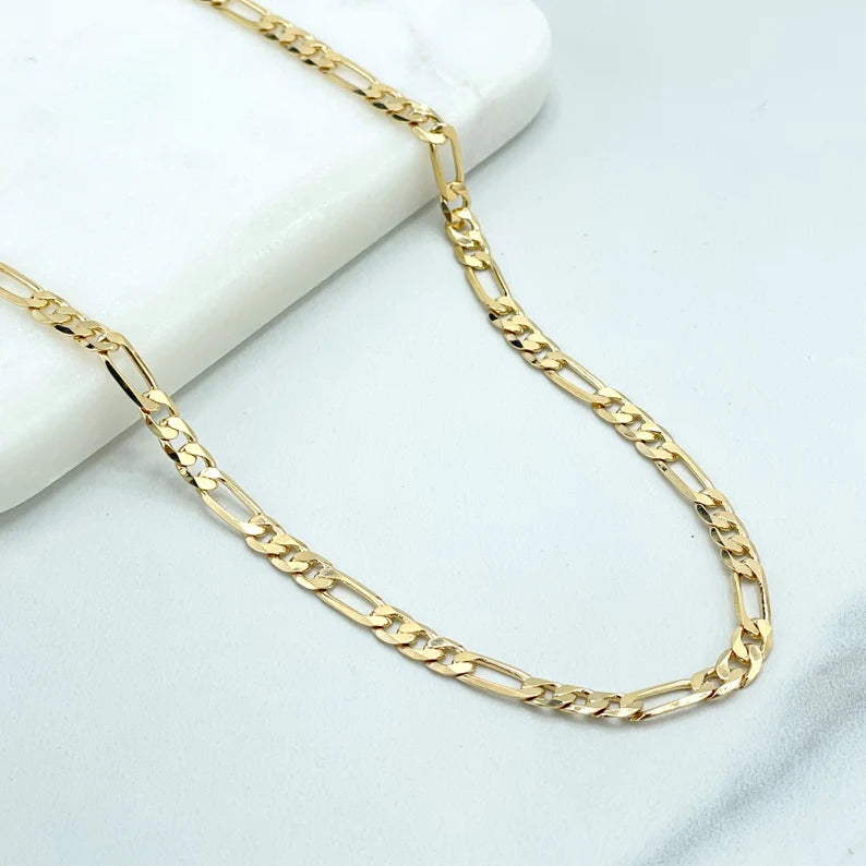 Figaro Chain Necklace 4mm Solid 14K Italian Yellow Gold 24"