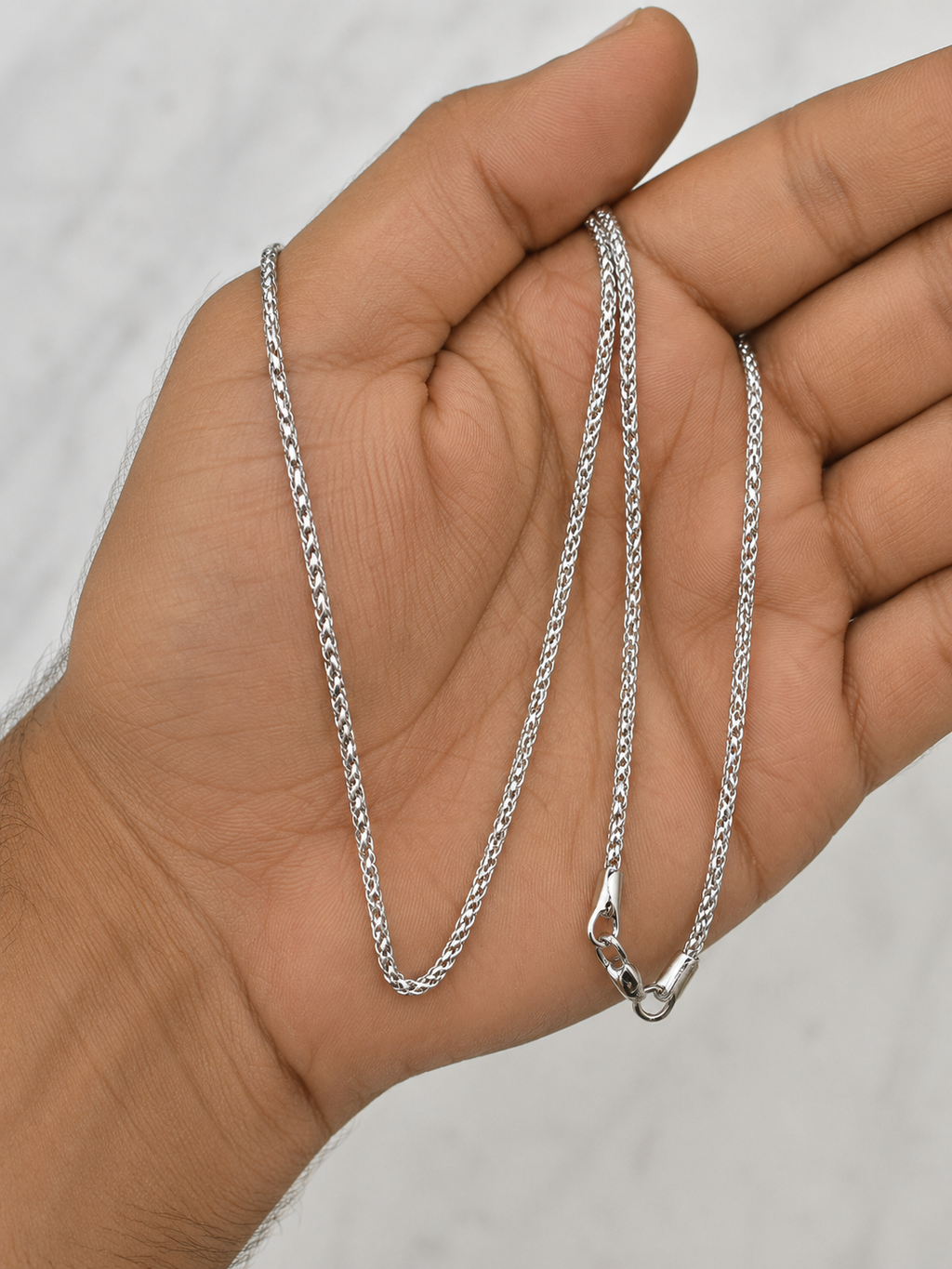 White Round Wheat Chain Necklace 14K White Gold 22" 1.50 mm