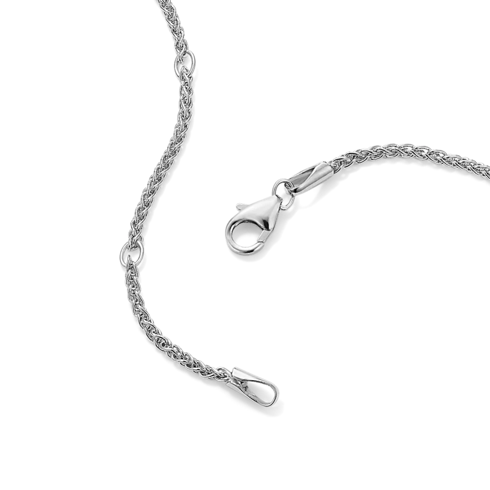 White Round Wheat Chain Necklace 14K White Gold 22" 1.70mm