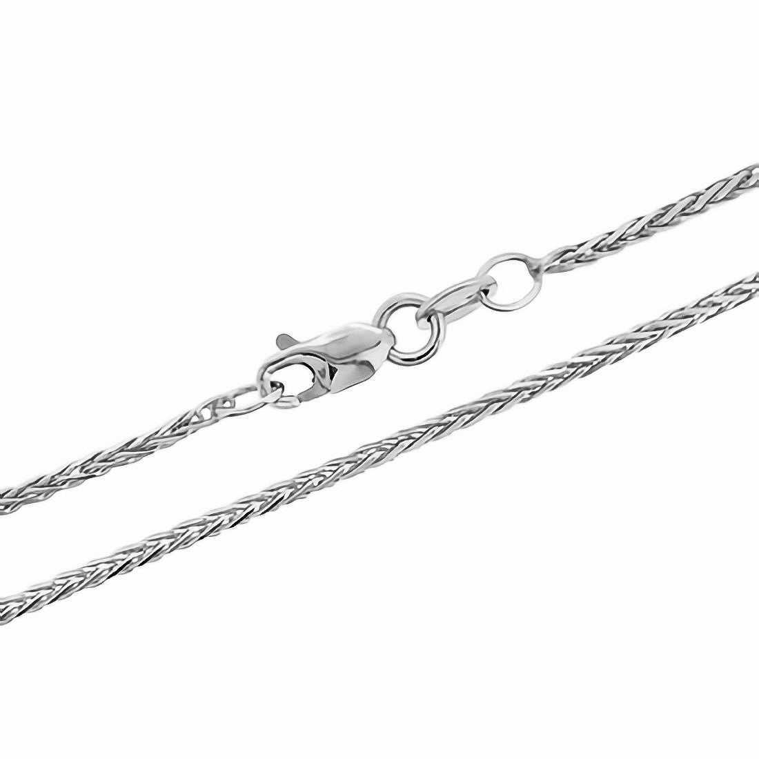 White Round Wheat Chain Necklace 14K White Gold 22" 1.70mm
