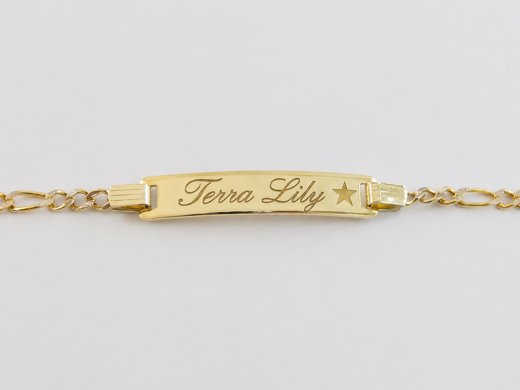 Baby ID bracelet engraved with Terra Lily and star