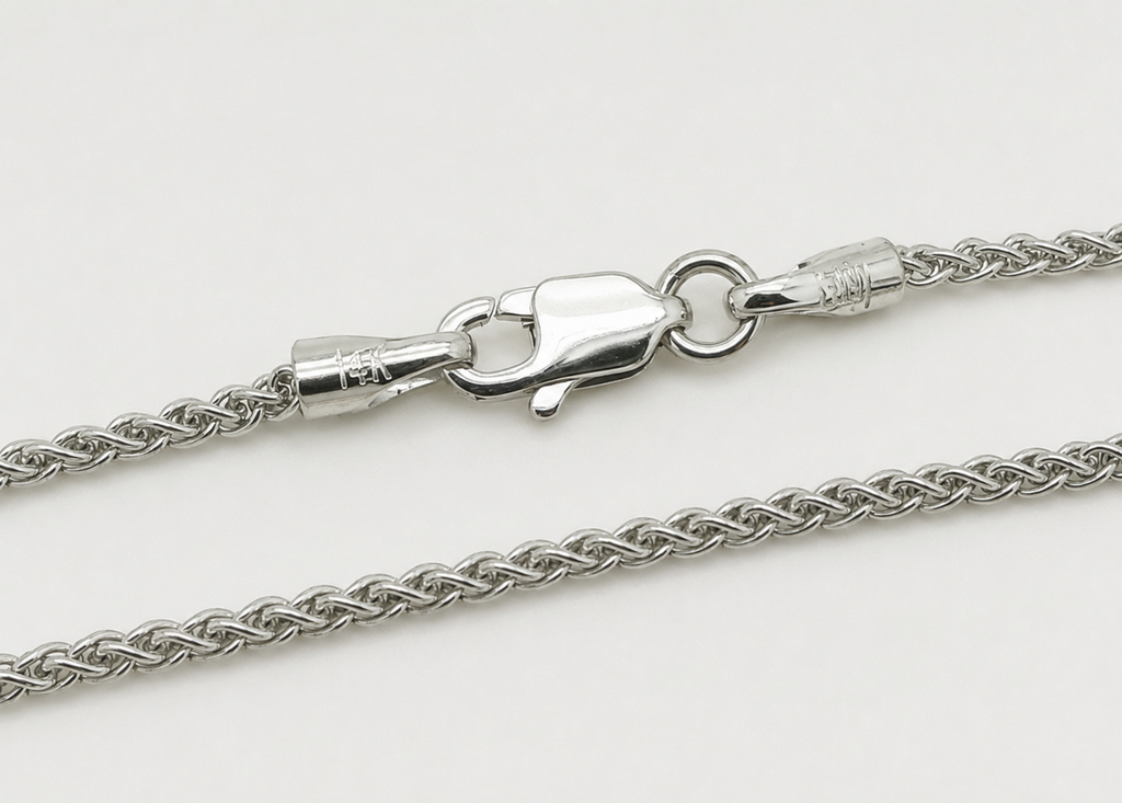 White Round Wheat Chain Necklace 14K White Gold 22" 1.50 mm