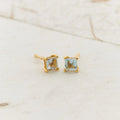 Blue Topaz Square Stud Earrings in 18K gold vermeil - front view