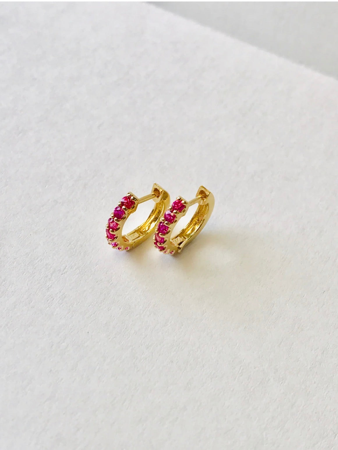 REGINA PINK SAPPHIRES HUGGIE HOOPS