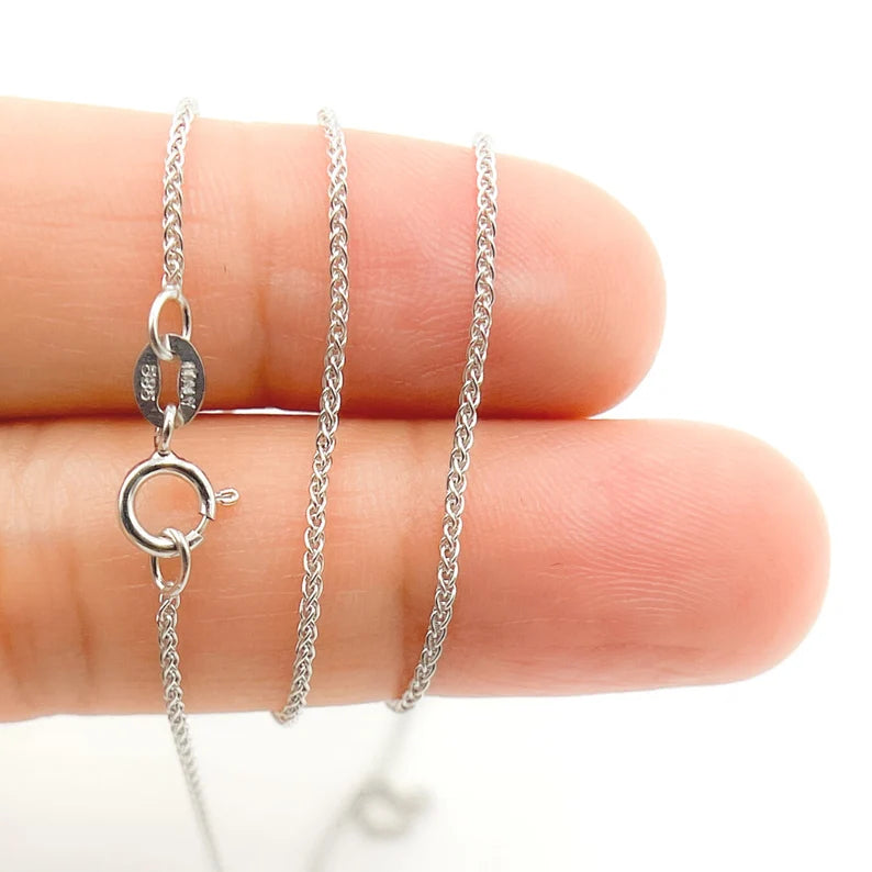 White Round Wheat Chain Necklace 14K White Gold 22" 1.50 mm