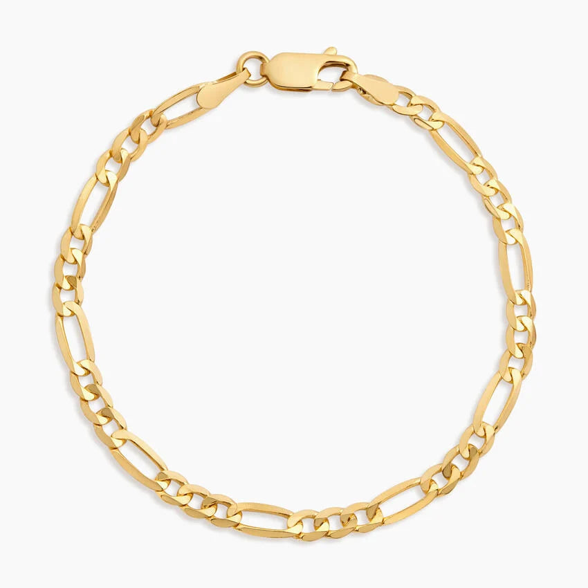 14K Solid Yellow Gold Men's Figaro Chain Bracelet