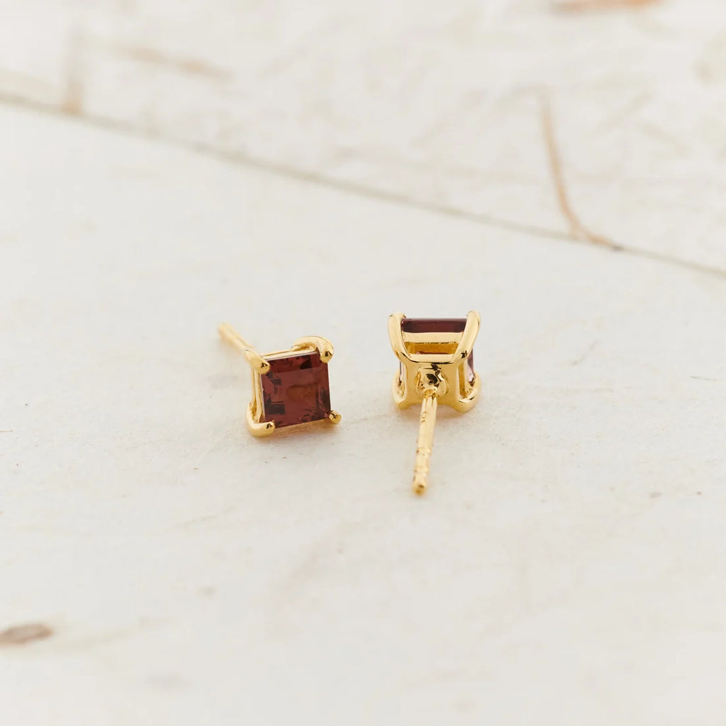 Garnet Gold Vermeil Earrings - front and back view