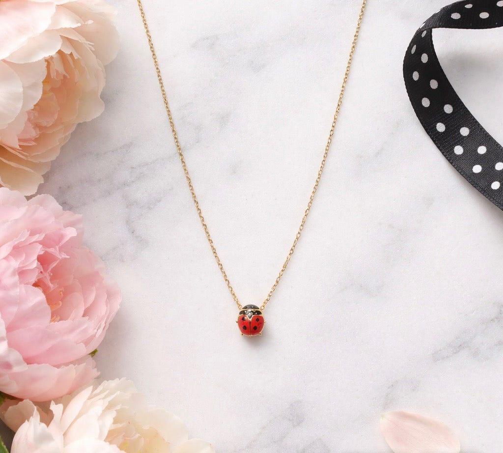 Dainty Ladybug Necklace in 14K Gold