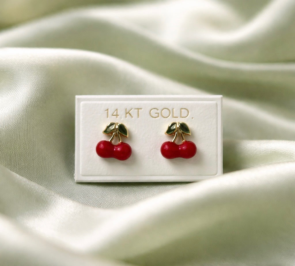 Enamel Cherry Stud Earrings
