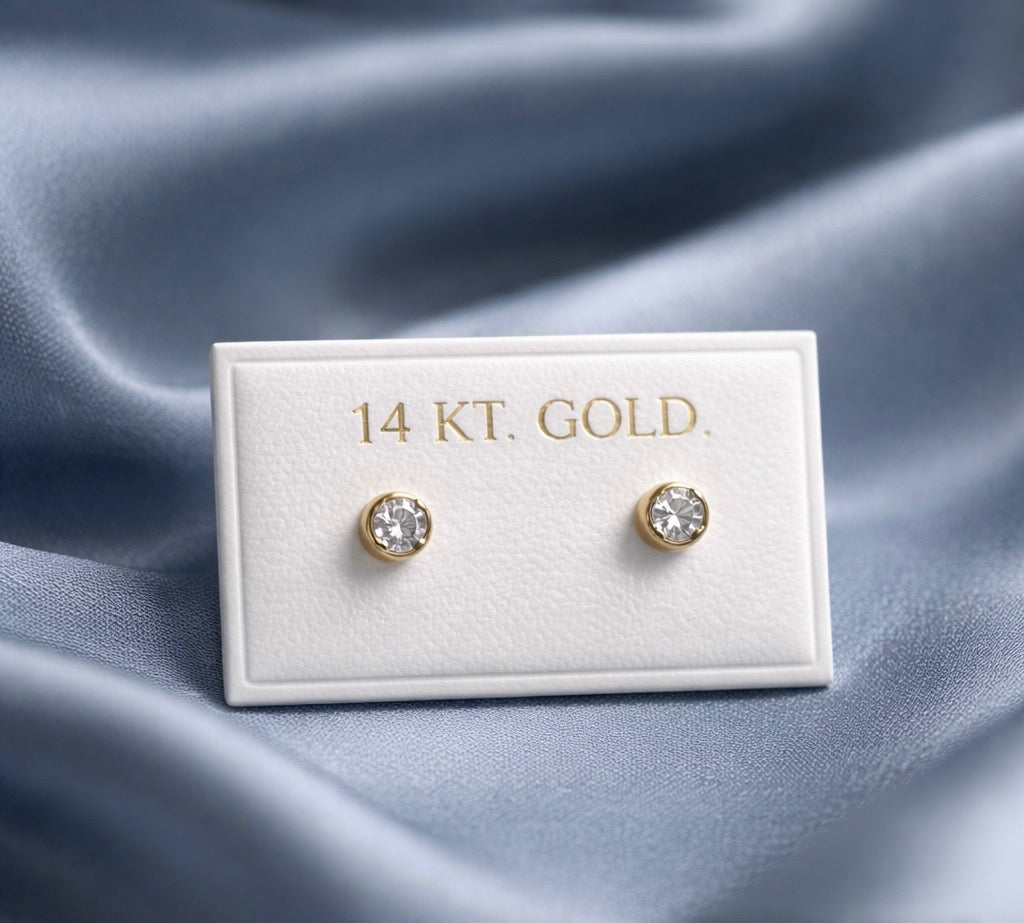 Tiny Round CZ Stud Earrings in 14K Gold
