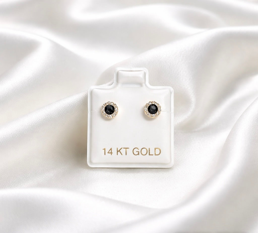 Tiny Halo Black CZ Stud Earrings in 14K Gold