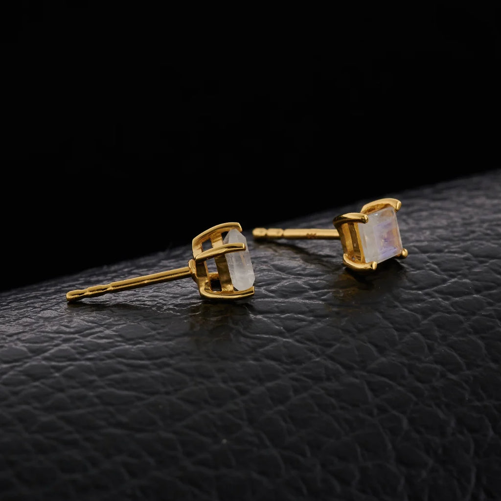 Moonstone Gold Vermeil Earrings - side view showing post