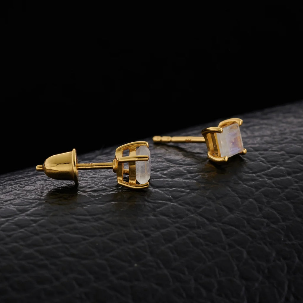 Moonstone Gold Vermeil Earrings - butterfly back closure detail
