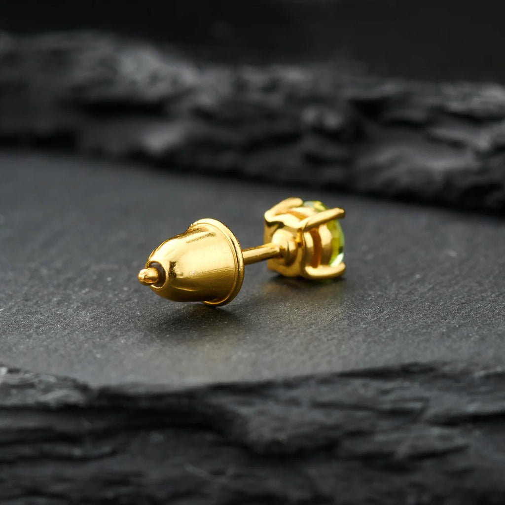 Peridot Gold Vermeil Round Earrings - screw back closure detail
