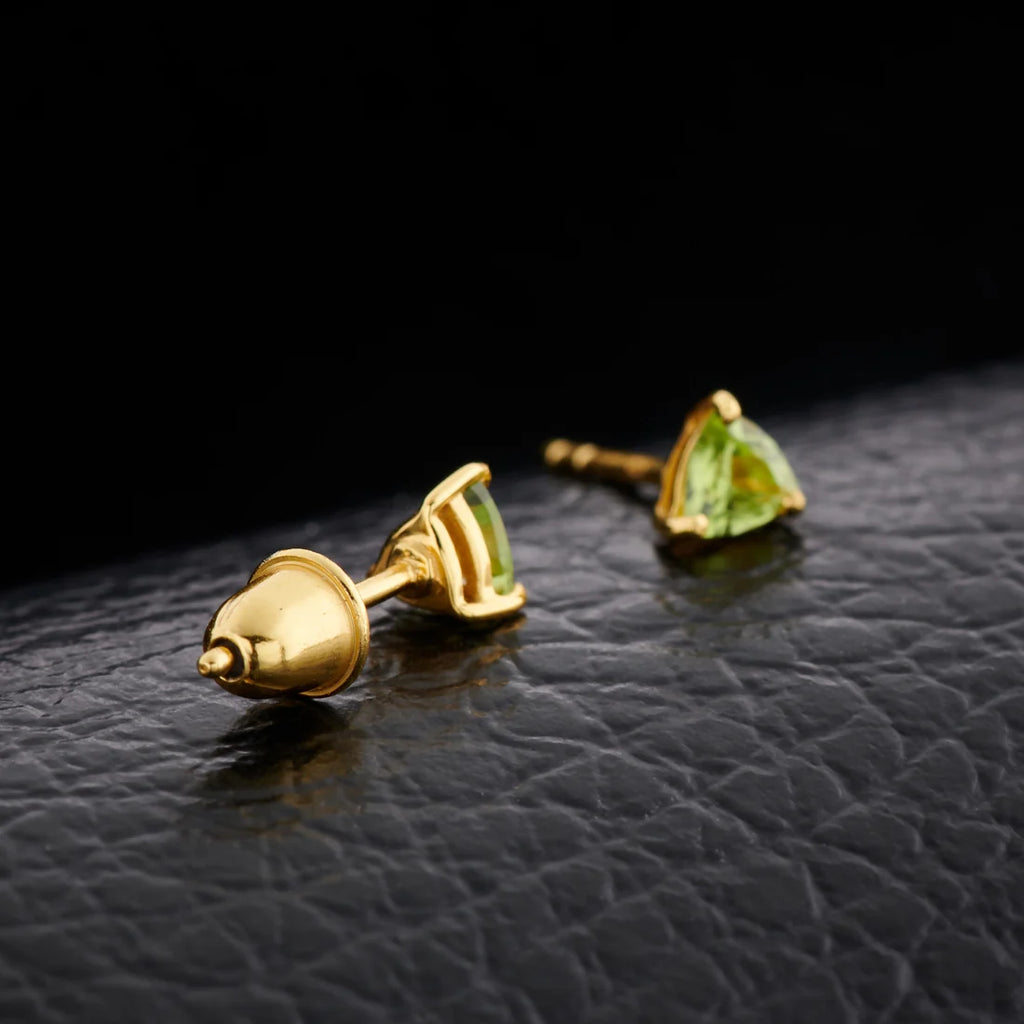 Peridot Gold Vermeil Trillion Earrings - screw back closure detail
