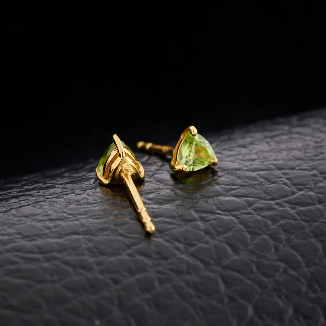Peridot Gold Vermeil Trillion Earrings - front and back view