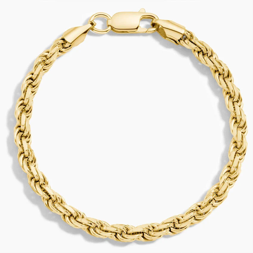 14K Yellow Gold Hollow Rope Chain Bracelet