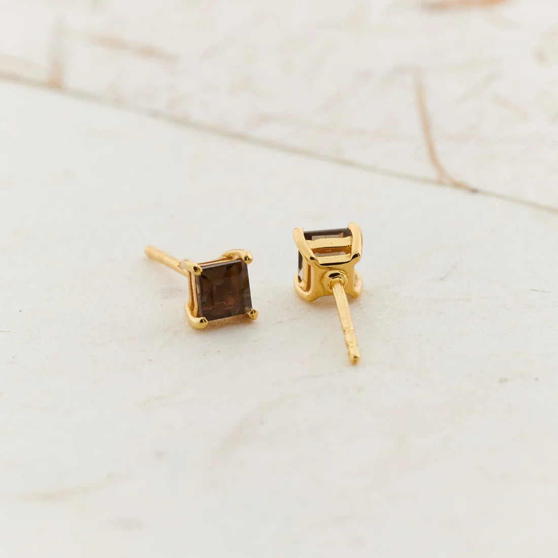 Smoky Quartz Gold Vermeil Earrings - front and back view