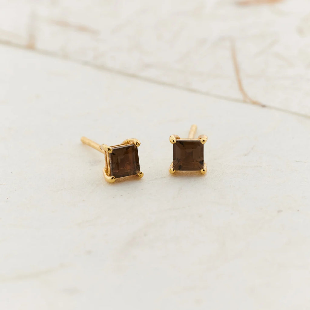 Smoky Quartz Gold Vermeil Earrings - pair front view