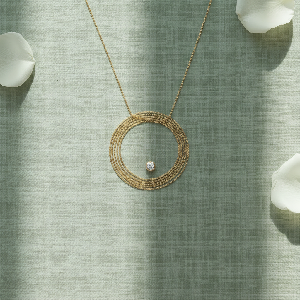 Diamond Solitaire Necklace - Coiled Layout