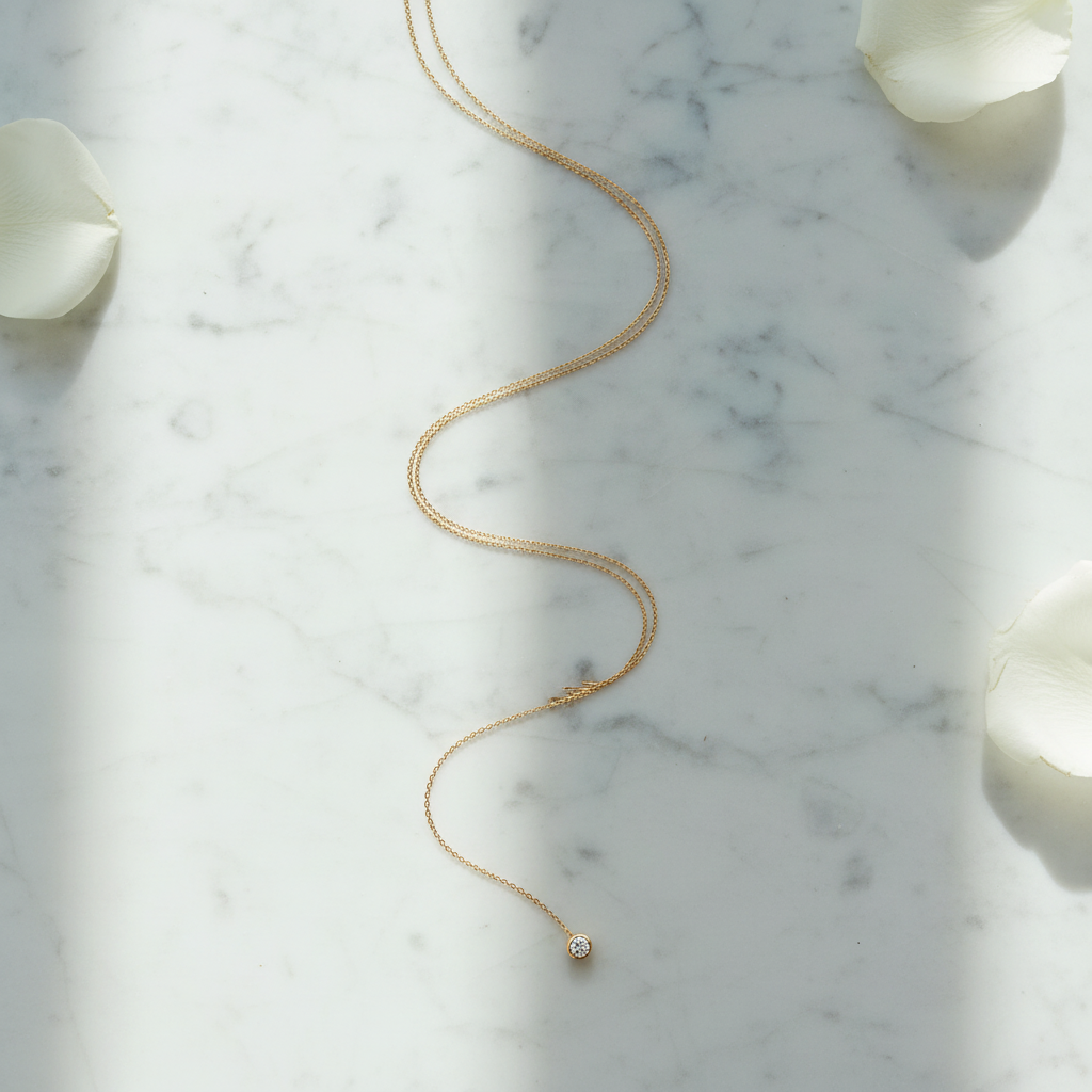 Diamond Solitaire Necklace - Marble Flat Lay