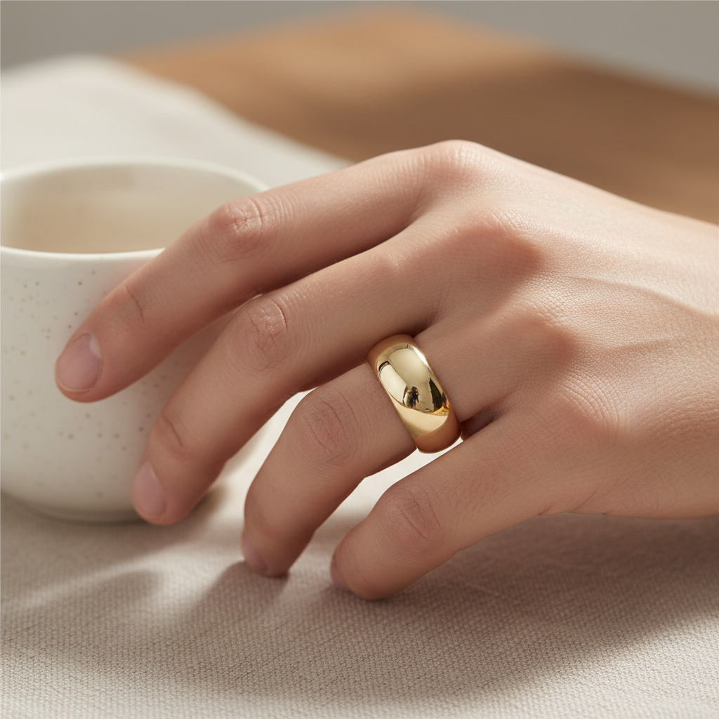 Man wearing 7MM gold wedding band