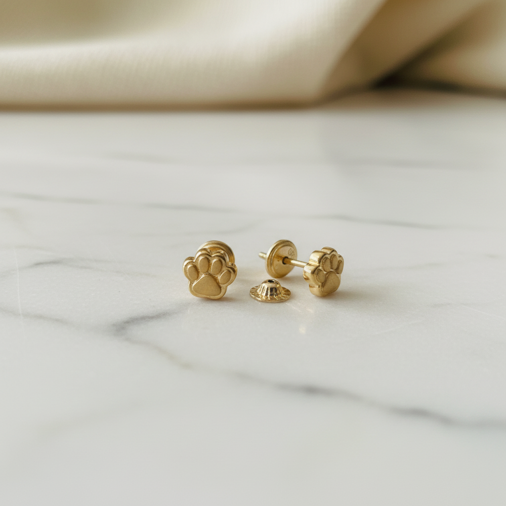 Paw Print Earrings - Screw Back Detail