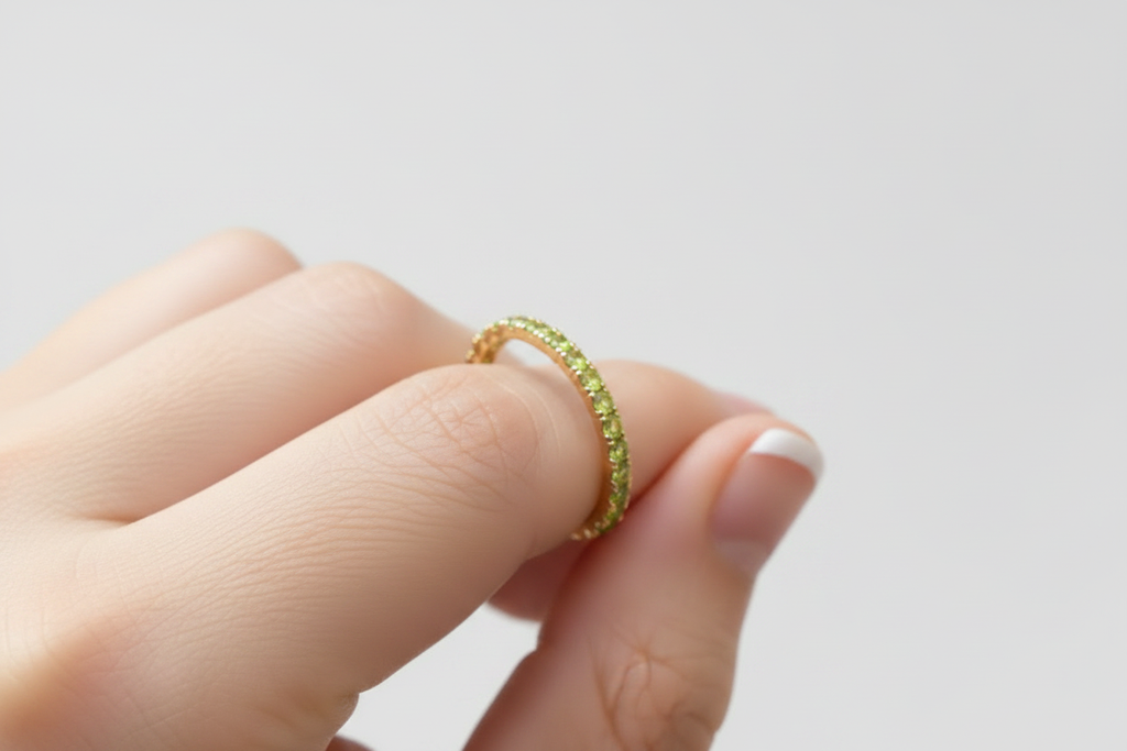 Peridot Eternity Band — Worn on Finger v2