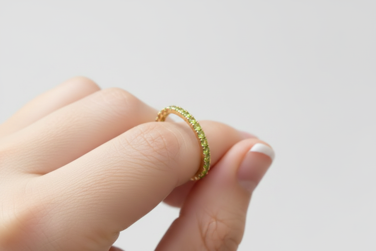 Peridot Eternity Band — Worn on Finger v2