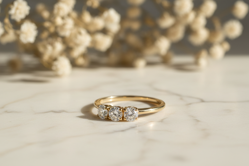 Three Stone Diamond Band - Yellow Gold