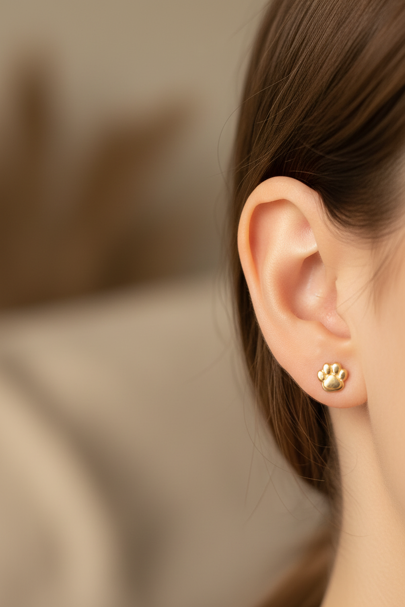 Tiny Paw Print Stud - Single Ear Lifestyle